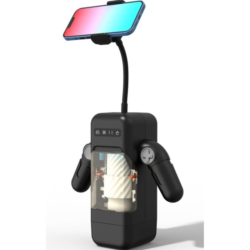 GAME CUP - MASTURBADOR MASCULINO CON VIBRACIÓN Y FUNCIÓN CALOR CON SOPORTE PARA MÓVILES - NEGRO - Imagen 2