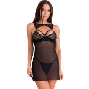 LIVCO CORSETTI FASHION - KROLINA LC 90734 CHEMISE + TANGA NEGRO – L/XL
