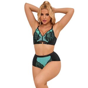 SUBBLIME - 955557 CONJUNTO SUJETADOR CON CREMALLERA DE MALLA DE CHAROL VERDE – S/M
