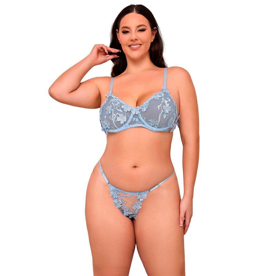 SUBBLIME - 957636 CONJUNTO SUJETADOR Y PANTIES CON BORDADOS DE FLORES CELESTE – L/XL - Imagen 2