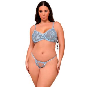 SUBBLIME - 957636 CONJUNTO SUJETADOR Y PANTIES CON BORDADOS DE FLORES CELESTE – L/XL