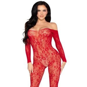 LEG AVENUE - 89366 BODYSTOCKING DE LENCERÍA DE ENCAJE ROJO