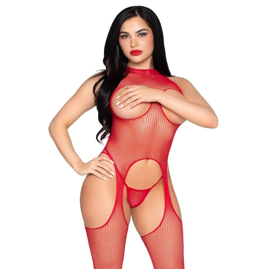 LEG AVENUE - 89374 BODYSTOCKING SIN COPAS Y PANTY ROJO - Imagen 2