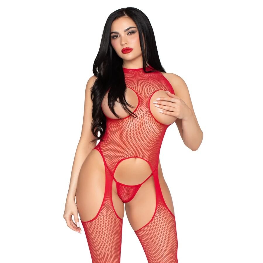 LEG AVENUE - 89374 BODYSTOCKING SIN COPAS Y PANTY ROJO