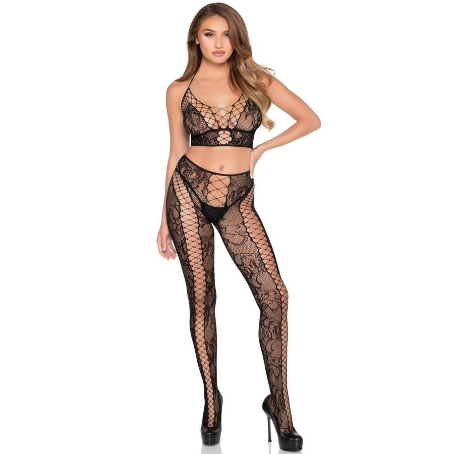 LEG AVENUE - 89368 CROP TOP DE RED Y ENCAJE CON MEDIAS NEGRO